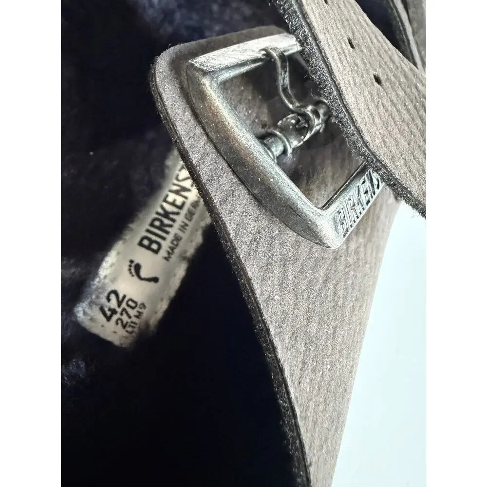 Birkenstock Arizona BS Shearling Lined Slides Desert Dust BLACK Size 42 NARROW